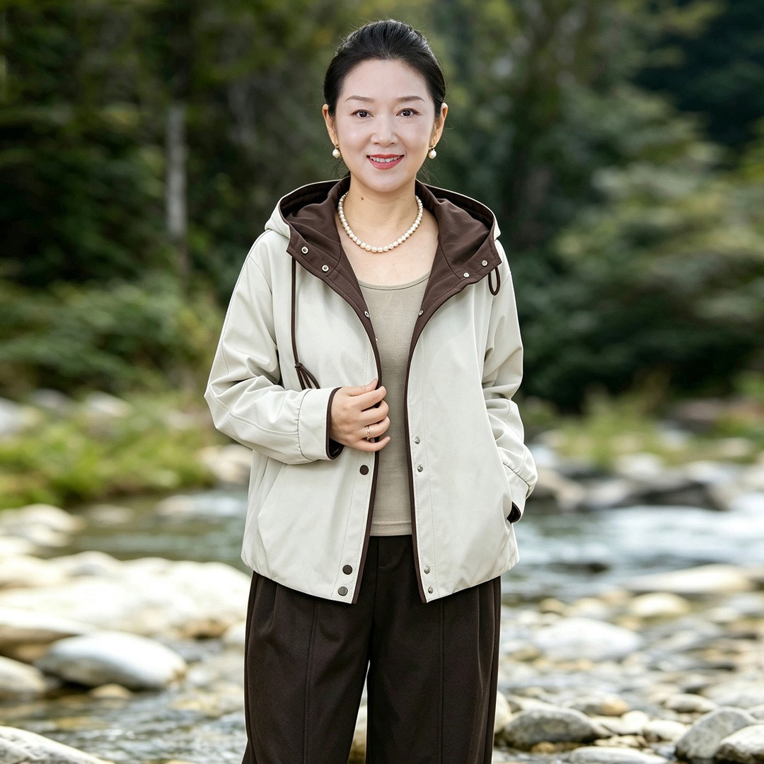 中老年女装秋冬时尚休闲夹克连帽