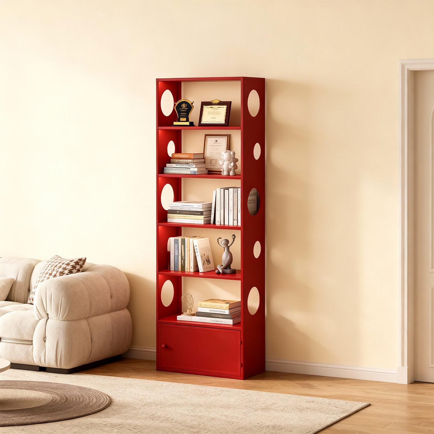 客厅带灯书架家用一体落地靠墙多层展示架简约办公室陈列收纳书柜