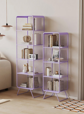 儿童书架客厅落地多层置物架床头架子家用紫色书柜卧室铁艺收纳架