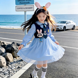 女童春秋款2026爆款洋气早春兔子朱迪服装儿童中大童公主风连衣裙