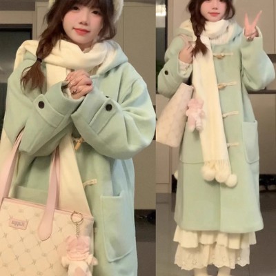 深冬加厚羊羔绒牛角扣毛呢外套女款2025新款中长款学生小个子大衣