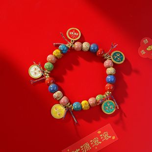 原創(chuàng)五路財(cái)神編織紅繩陶瓷手鏈男士 手繩首飾春節(jié)手串文創(chuàng)學(xué)生飾品
