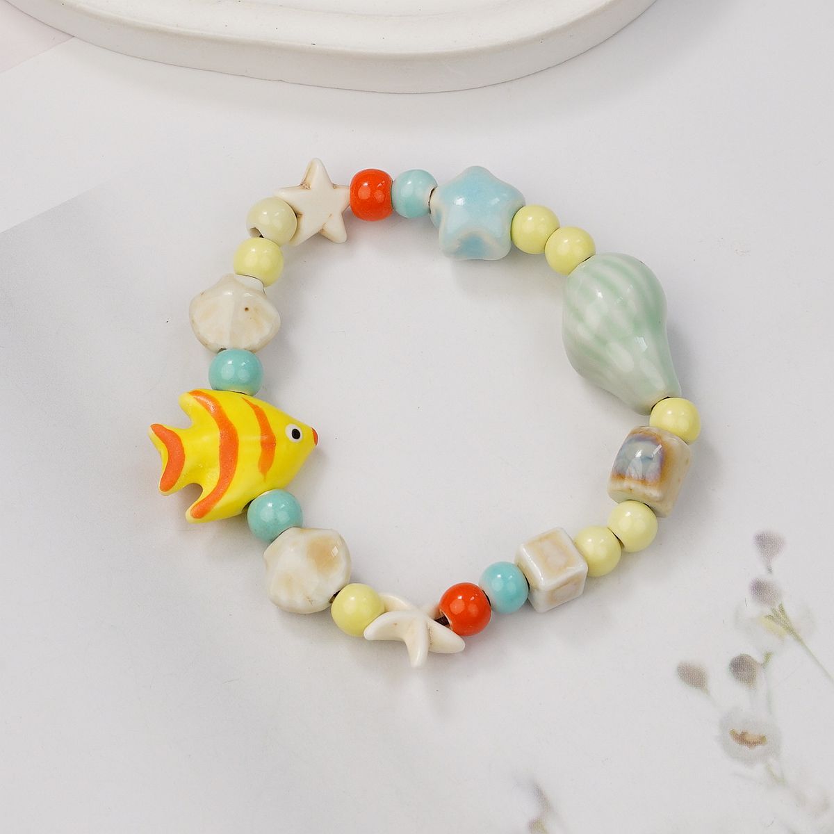 景德镇新款彩色手绘鱼陶瓷手链男女学生礼物陶瓷饰品手串饰品