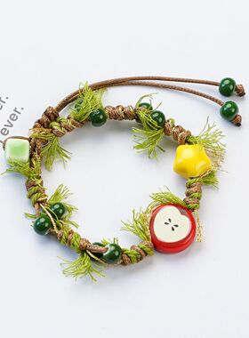 景德镇陶瓷手串圣诞重工森系陶瓷手链饰品学生手编绳摆摊饰品精品