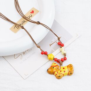 景德镇多巴胺彩色项链女童趣小狗可爱多巴胺长款编织卫衣毛衣链