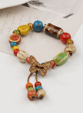 民族风蝴蝶小众设计高级感景德镇陶瓷手链女瓷珠手串厂家直销