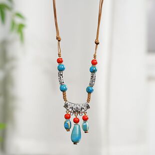 景德镇陶瓷项链饰品民族风异域风情陶瓷水滴坠古风藏式项链饰品女