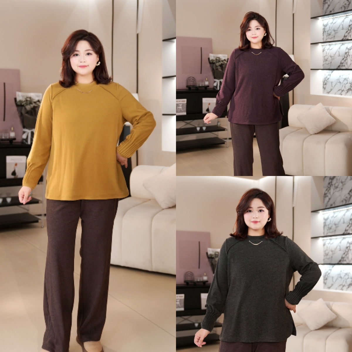 PWD33368【现货仅上衣】秋冬季简约百搭链条大码女装【衣长70】