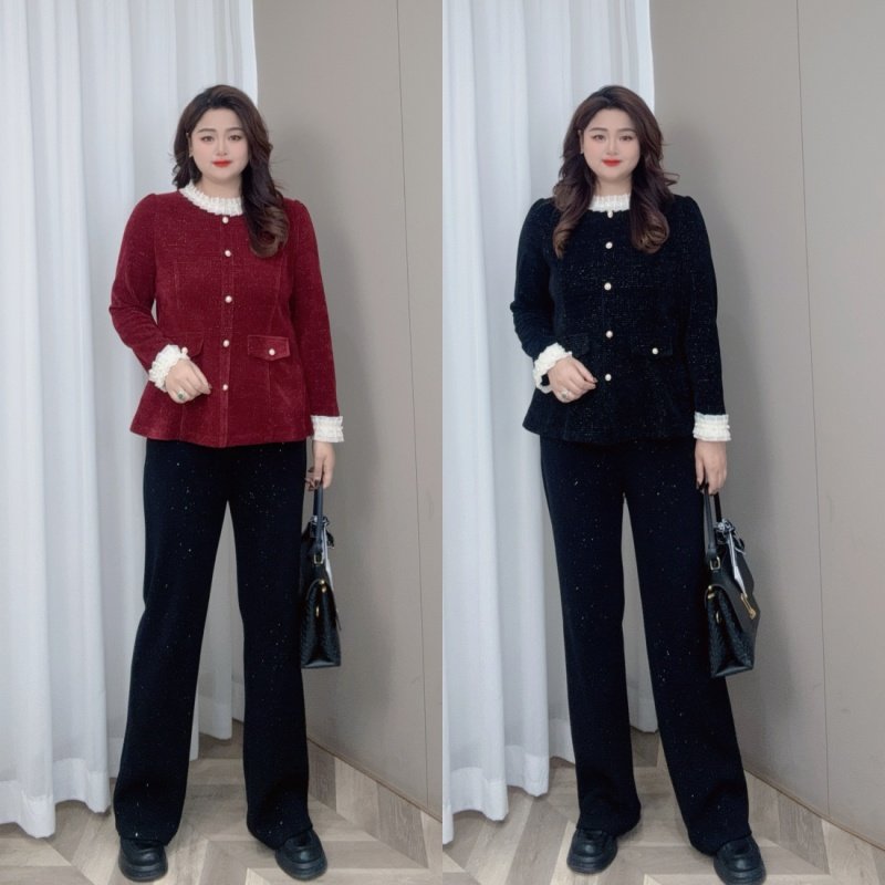 PWD32632【现货仅上衣】小香风撞色木耳领长袖大码女装【衣长69】,女装/女士精品,大码内搭,淘宝优惠券,粉丝福利购,淘宝优惠卷