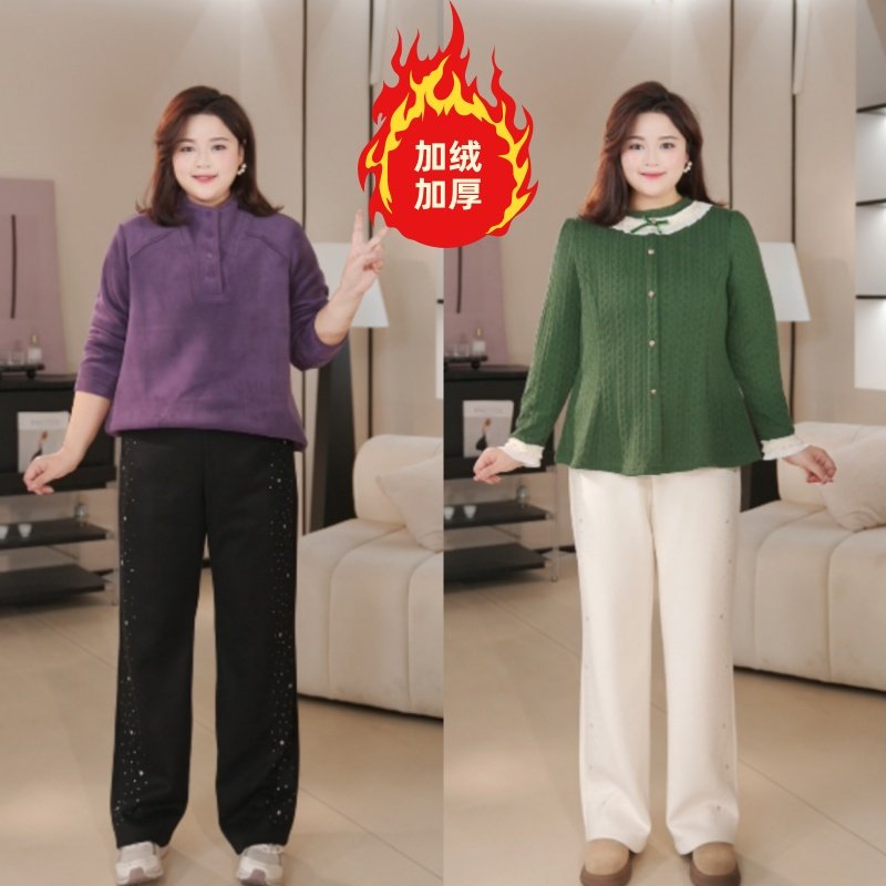PWD33407【现货仅裤子】加绒软糯烫钻大码女装休闲裤【裤长104】,女装/女士精品,大码裤装,淘宝优惠券,粉丝福利购,淘宝优惠卷