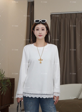 【秋款上新】PDM22600秋季新款气质显瘦蕾丝花边镂空大码女装上衣
