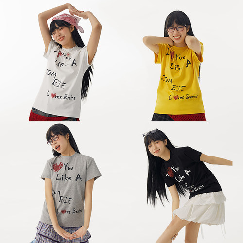 DBSC美式正肩爱心字母标语短袖