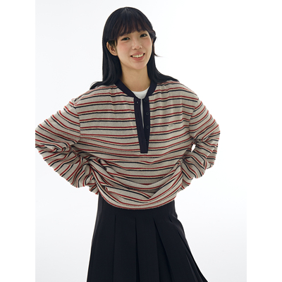 DBSC复古条纹肌理面料亨利衫