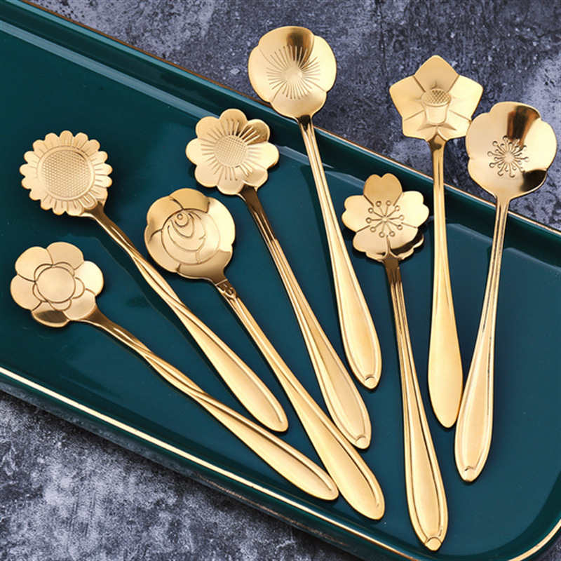 8Pcs Flower Spoon Set Small Teaspoon Coffee Spoon Cute Ice跨