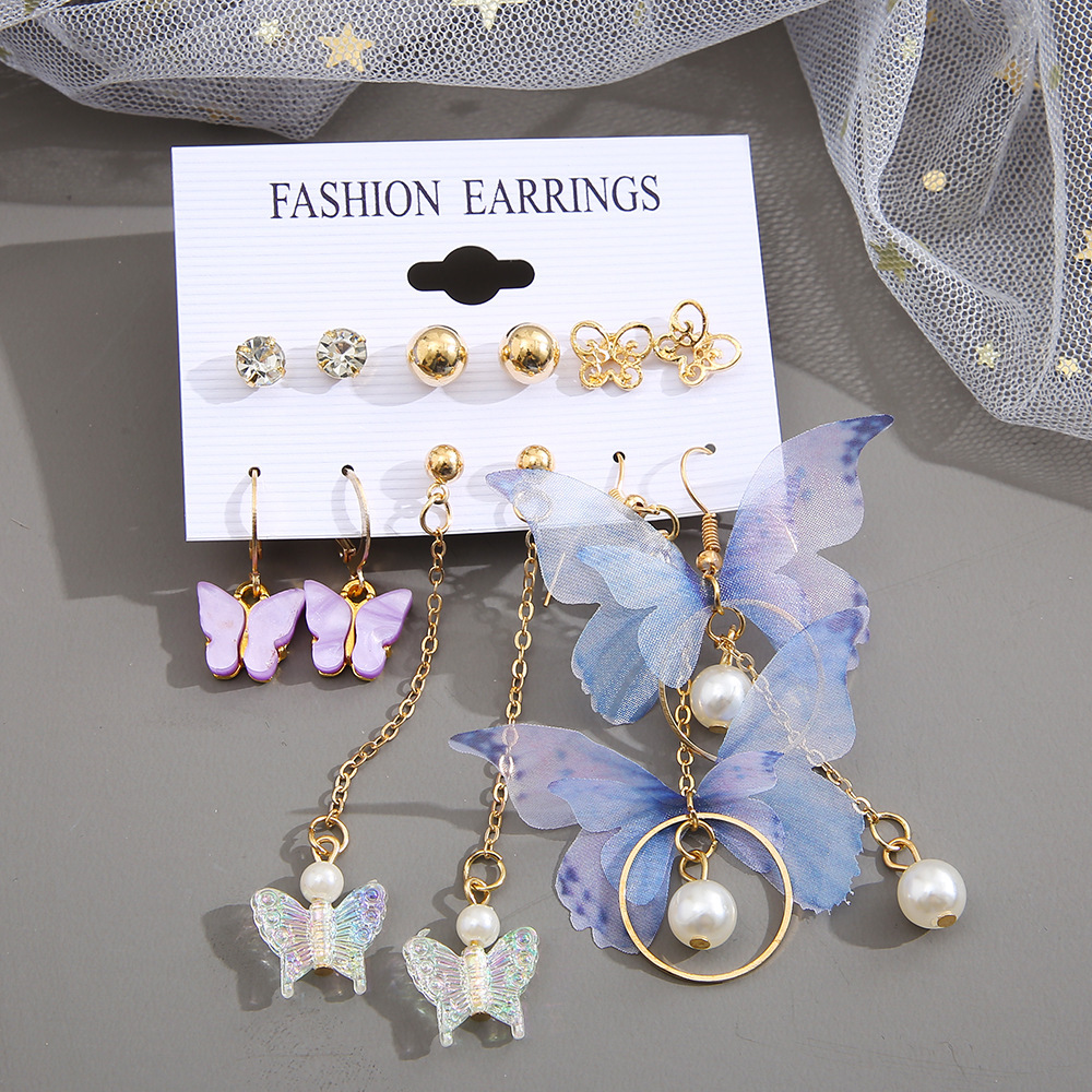 acrylic pearl Butterfly Pendant Earring Set earrings women