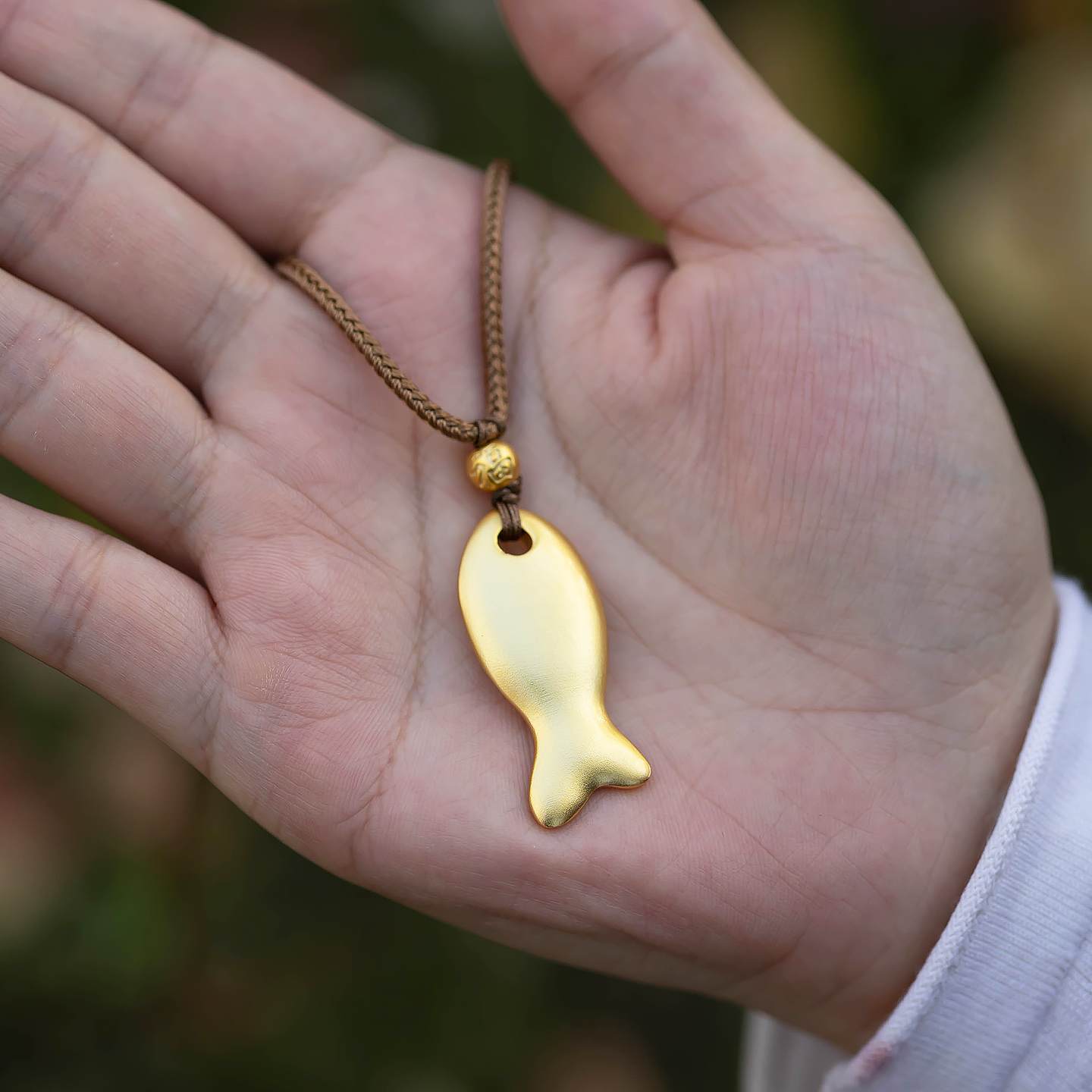 金鲫 足银9999金色小鱼18g吊坠项链复古编绳锁骨链年年有余毛衣链