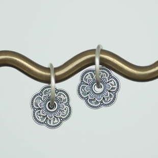 转山河 纯银S925复古六字真言圆圈环耳钉耳环国风雕刻小花古典