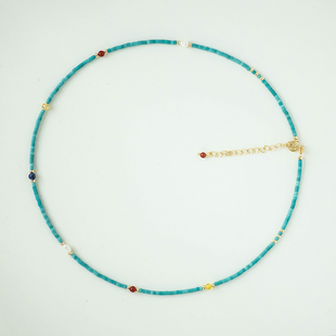 雀羽 极细天然淡水小珍珠人工高瓷绿松石头串珠项链女轻奢锁骨链