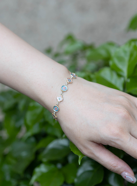 足银四叶草小花珐琅彩手链