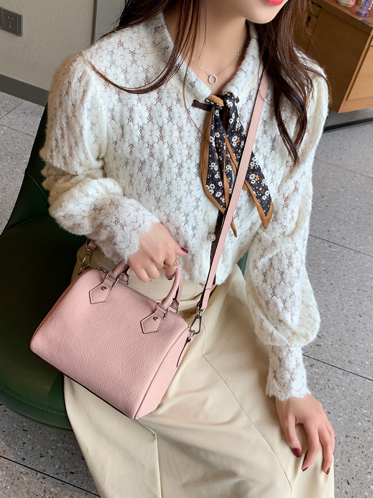 保尚捷TC头层牛皮女士包波士顿包休闲真皮小包手提单肩斜跨枕头包