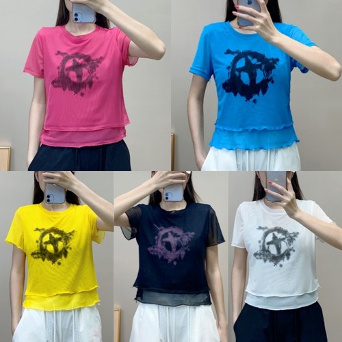 夏季新款双层冰感网纱短袖上衣广场舞曳步舞跳舞衣服时尚百搭ins