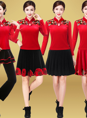 纤伽2025广场舞服装新款金丝绒套装女春秋中老年舞蹈演出跳舞衣服