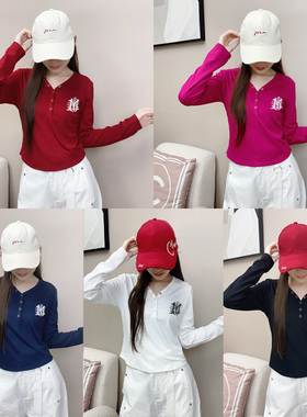 纤伽【秋/新品】广场舞上装秋季V领弹力棉修身T桖半扣长袖百搭上