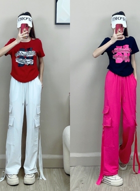 广场舞裤夏季裤子2024男女同款休闲百搭显瘦宽松飘带工装裤网红