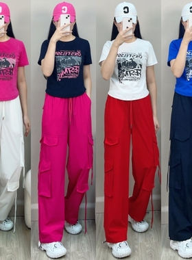 夏季新款冰丝速干飘带工装裤时尚百搭透气宽松跳舞运动舞蹈裤女