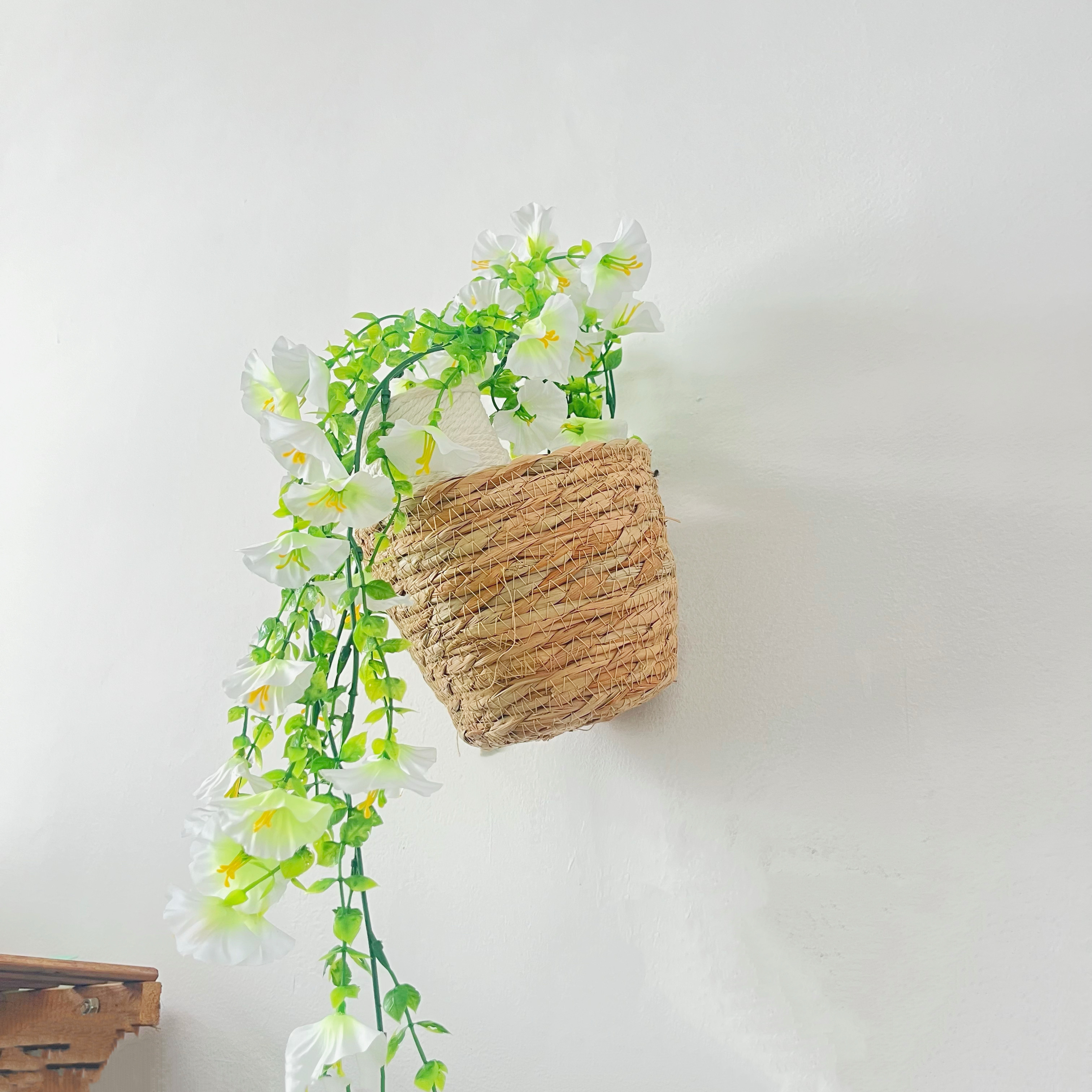 北欧风草编花篮悬挂式花盆民宿插花鲜花干花手提花盆民宿装饰布置