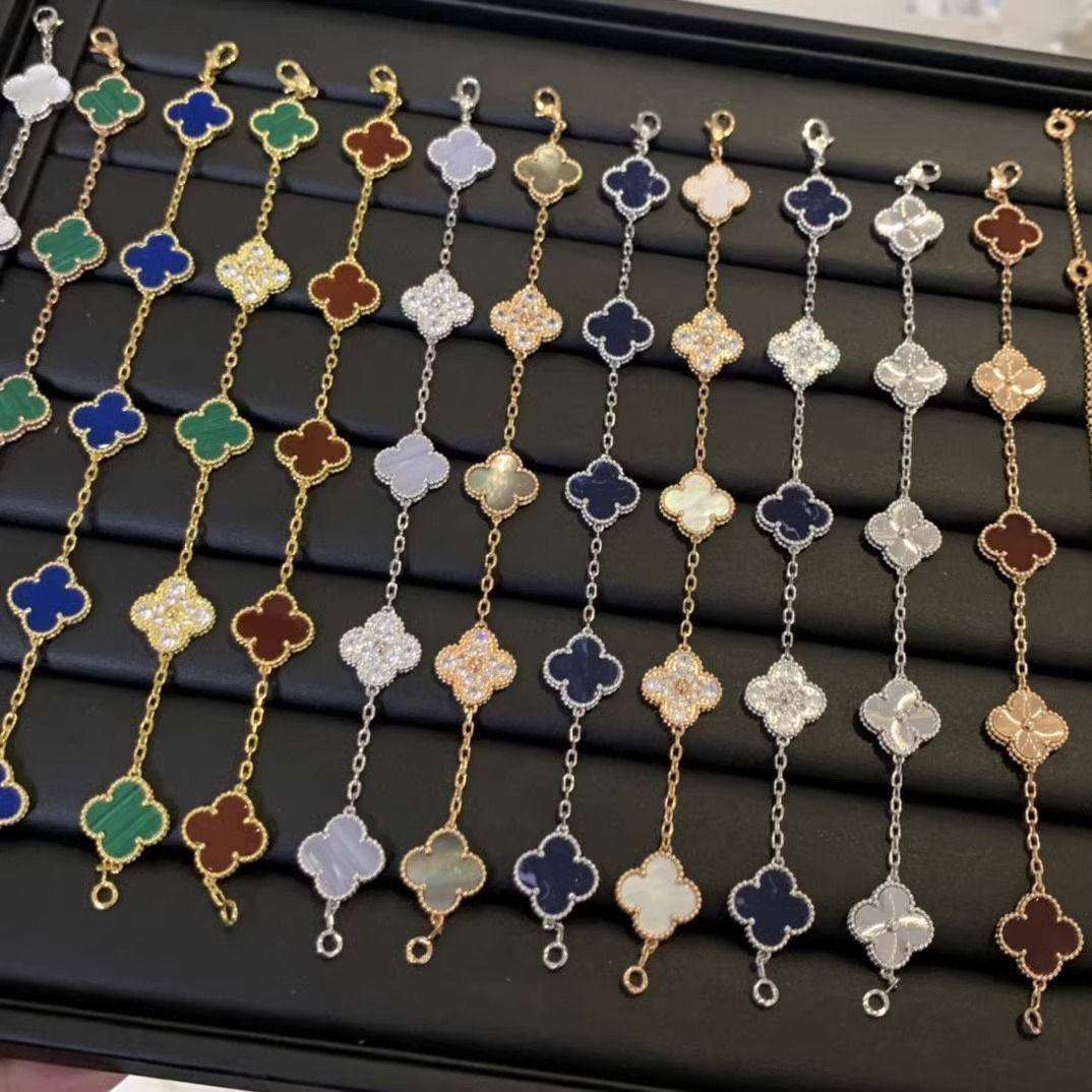 明星同款18k金红玉髓镭射五花四叶草手链女高级小众轻奢情侣首饰