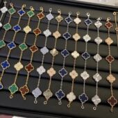 明星同款 18k金红玉髓镭射五花四叶草手链女高级小众轻奢情侣首饰