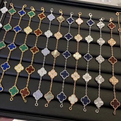 明星同款18k金红玉髓镭射五花四叶草手链女高级小众轻奢情侣首饰