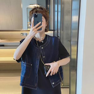 甜辣时尚洋气牛仔马甲女2024春秋新款宽松百搭无袖坎肩马夹外穿潮