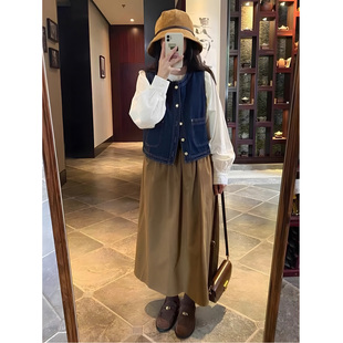 学院风日系别致时髦牛仔外套马甲女春夏秋洋气小个子叠穿短款马夹