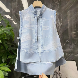 巨好看新中式提花牛仔马甲女春夏独特漂亮民族风叠穿宽松薄款马夹