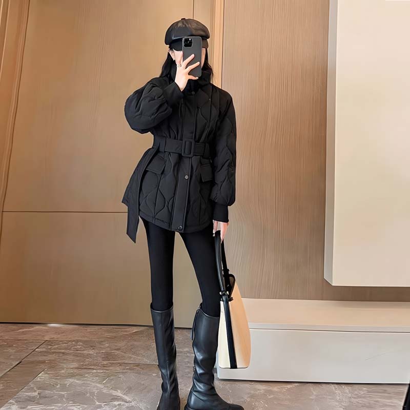 韩系高级感小个子收腰菱格棉衣女