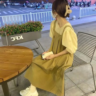 小个子套装 奶系穿搭一整套背带连衣裙女夏天微胖减龄淑女气质衬衫