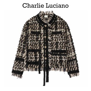 Charlie Luciano春秋新款宽松小香风格子复古潮牌短款外套上衣女
