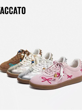 思加图2025秋新款蝴蝶音符阿甘德训鞋休闲系带平底单鞋女EE933CM5