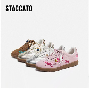 女EE933CM5 休闲系带平底单鞋 思加图2025秋新款 蝴蝶音符阿甘德训鞋