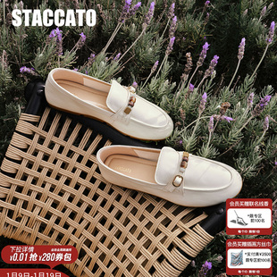 一脚蹬单鞋 思加图2026新款 豆豆奶油复古乐福鞋 奶油鞋 EJR03AA6 女鞋