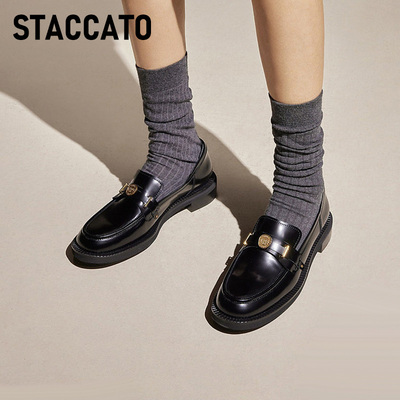 思加图2026新款许愿币英伦风乐福鞋小皮鞋粗跟单鞋EOQ15AA6B