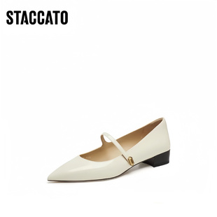 银色尖头单鞋 思加图2025新款 JANE玛丽珍鞋 奶油鞋 EG421CQ5 女小皮鞋