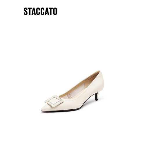 思加图2025新款奶油鞋通勤法式细高跟鞋白色单鞋女浅口鞋EGA03CQ5