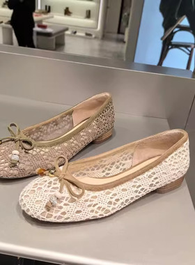 思加图专柜正品2026春款蕾丝蝴蝶结浅口低跟女单鞋EGV09