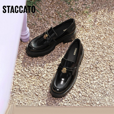 思加图2026春季新款英伦风乐福鞋厚底小皮鞋一脚蹬女单鞋EEZ05AA6