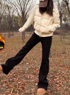 175高个子加长180高腰微喇牛仔裤女冬季加绒弹力直筒修身喇叭裤子