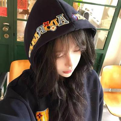 美式高街复古字母刺绣连帽卫衣女秋冬国潮牌高级感宽松情侣装外套