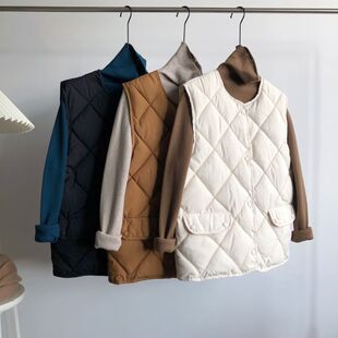 棉服马甲外套女2022秋冬新款韩版宽松棉袄背心菱格短款棉服马夹潮